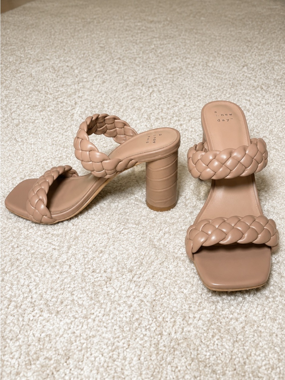 A New Day Nude Braided Block Heel Sandals Size 9 - Picture 3 of 5